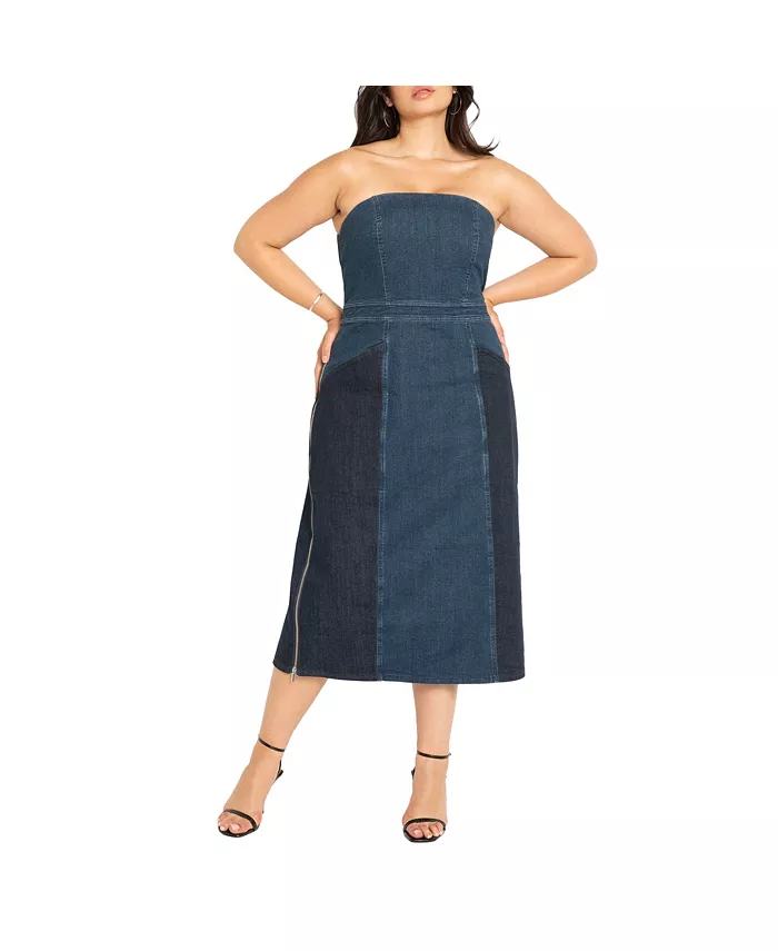 Джинсовое платье без бретелек больших размеров ELOQUII, синий 
Джинсовое платье без бретелек больших размеров ELOQUII, синий