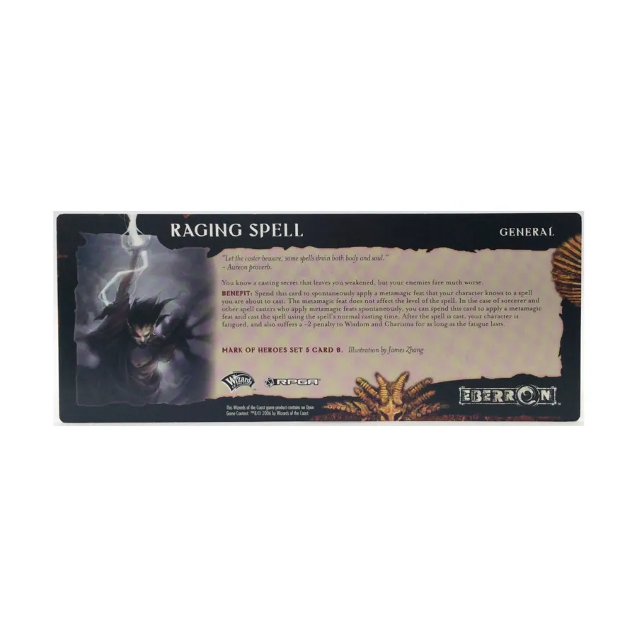 Набор 5 для РПГ «Знак героев» — карта 8 из 10, «Яростное заклинание», Eberron (d20)
Набор 5 для РПГ «Знак героев» — карта 8 из 10, «Яростное заклинание», Eberron (d20)