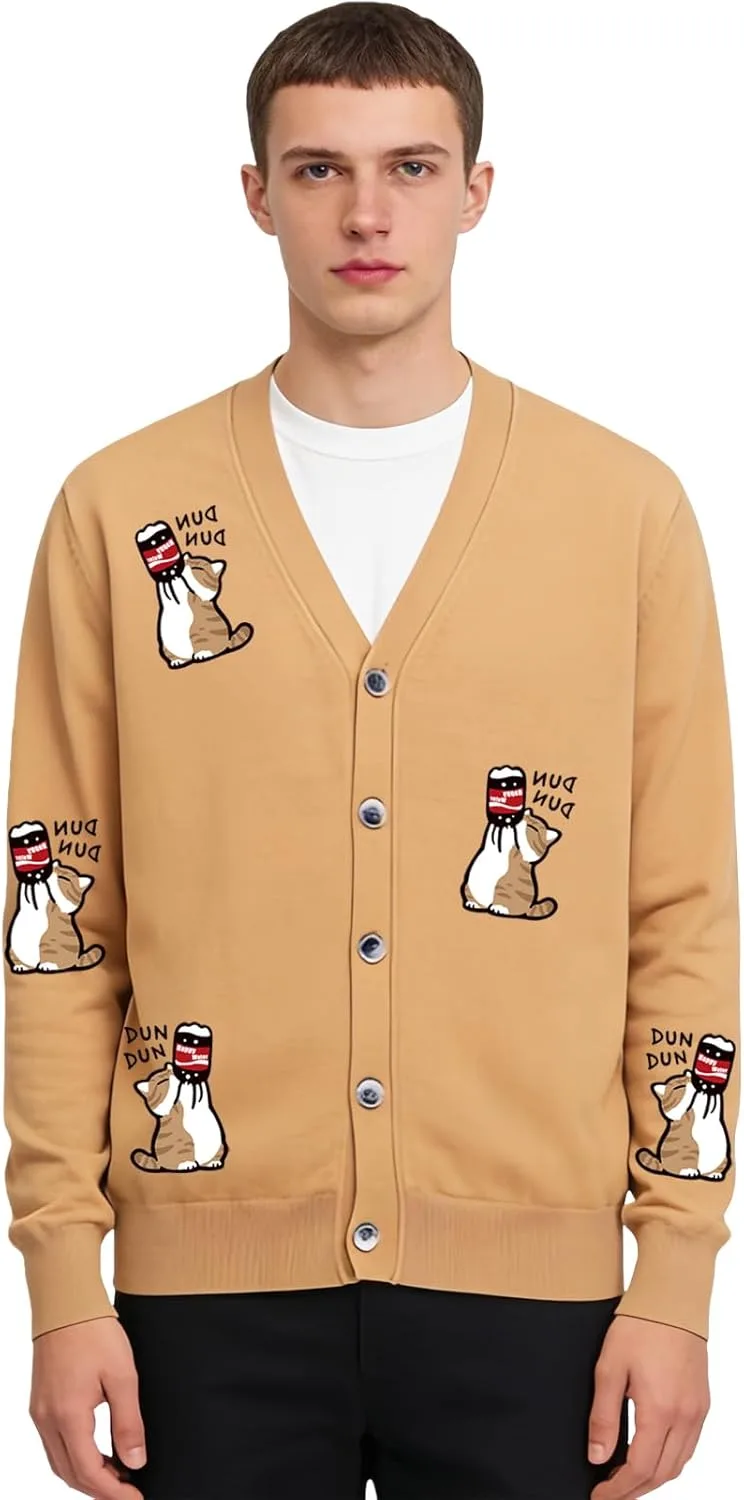 Весенне-осенний мужской кардиган из шерсти с V-образным вырезом, длинным рукавом и принтом "Кот пьет колу" BreakEgg
Весенне-осенний мужской кардиган из шерсти с V-образным вырезом, длинным рукавом и принтом "Кот пьет колу" BreakEgg