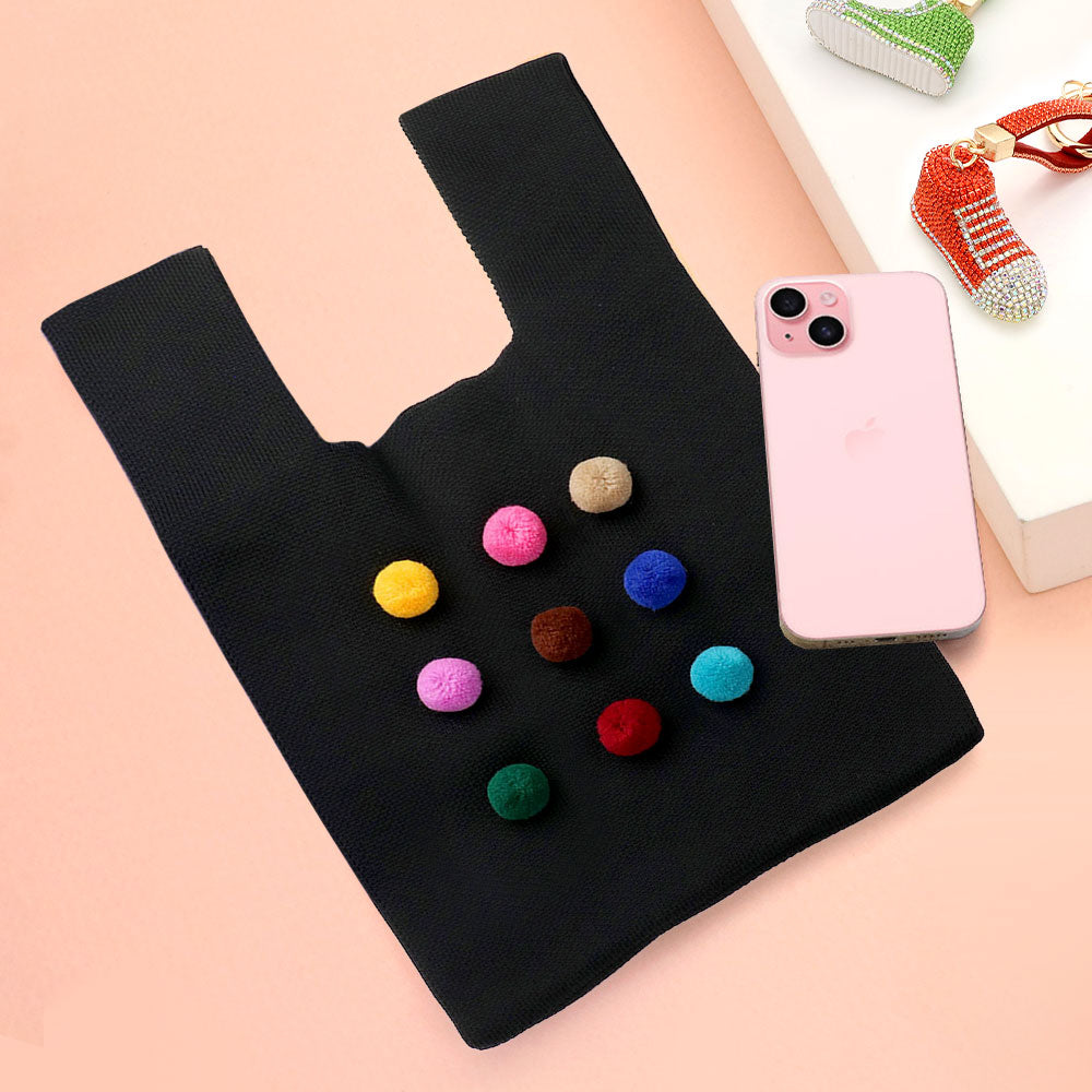 Вязаная сумка-тоут с помпонами FASHNZFAB, черный
Вязаная сумка-тоут с помпонами FASHNZFAB, черный