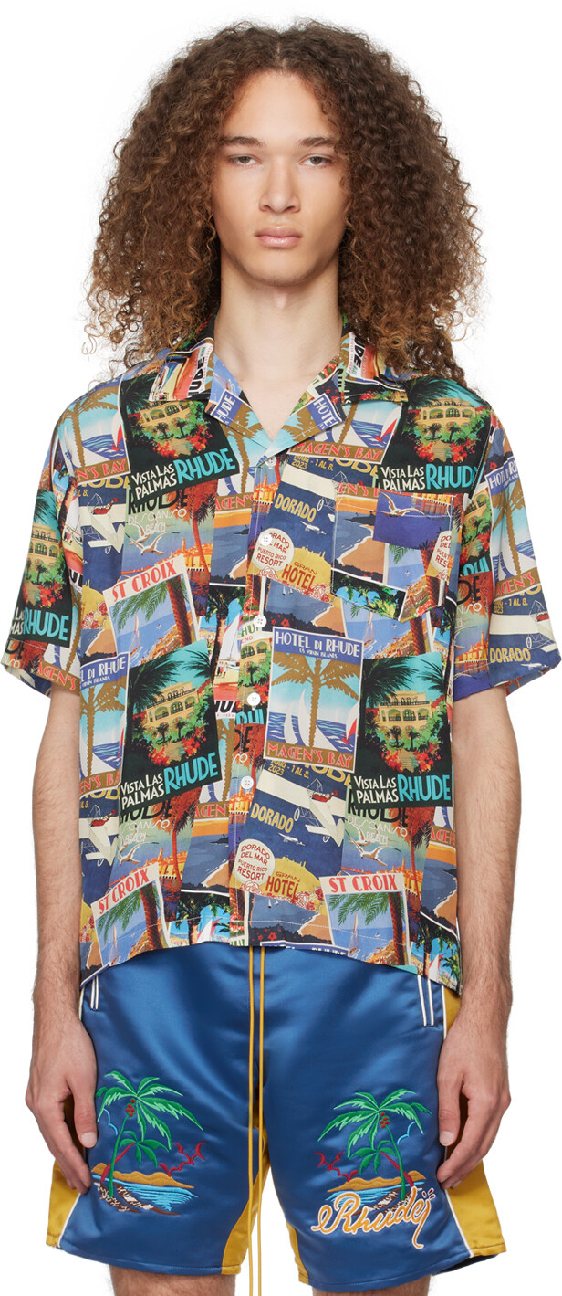 Синяя рубашка с принтом Rhude
Синяя рубашка с принтом Rhude