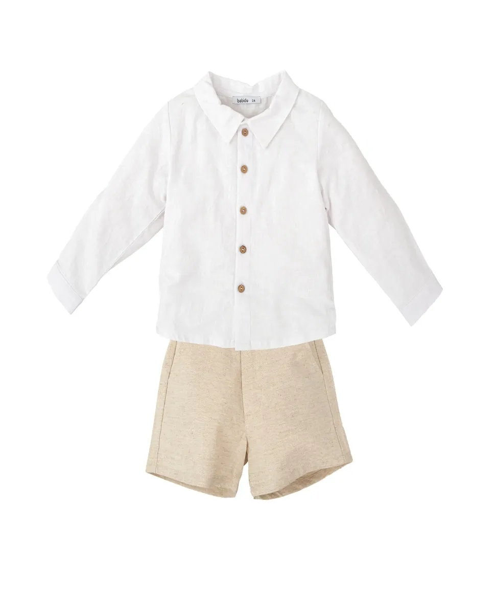 Детский комплект с длинным рукавом и гладкими шортами Babidú, бежевый/белый
Детский комплект с длинным рукавом и гладкими шортами Babidú, бежевый/белый