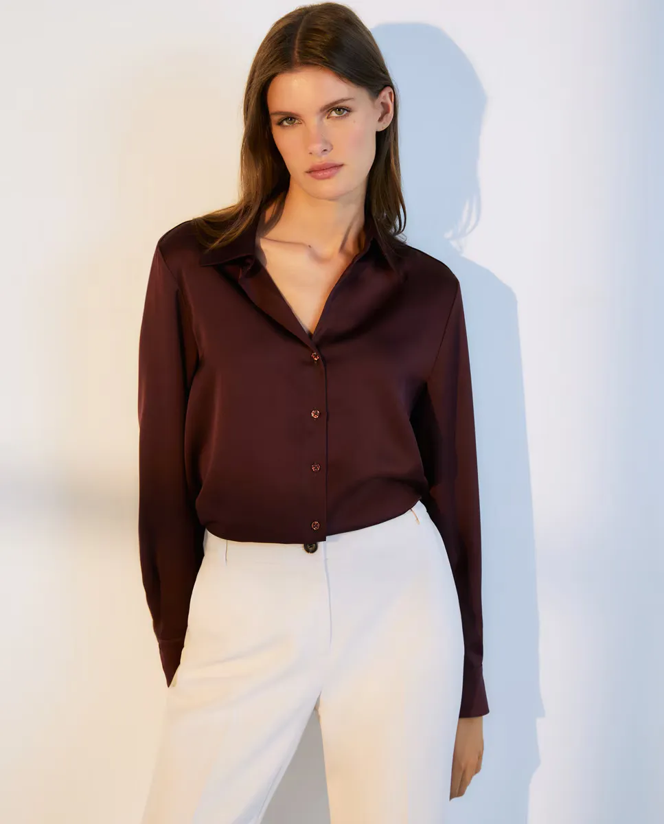 Блузка с длинными рукавами и денонсированным воротником Woman El Corte Inglés, бордовый 
Блузка с длинными рукавами и денонсированным воротником Woman El Corte Inglés, бордовый