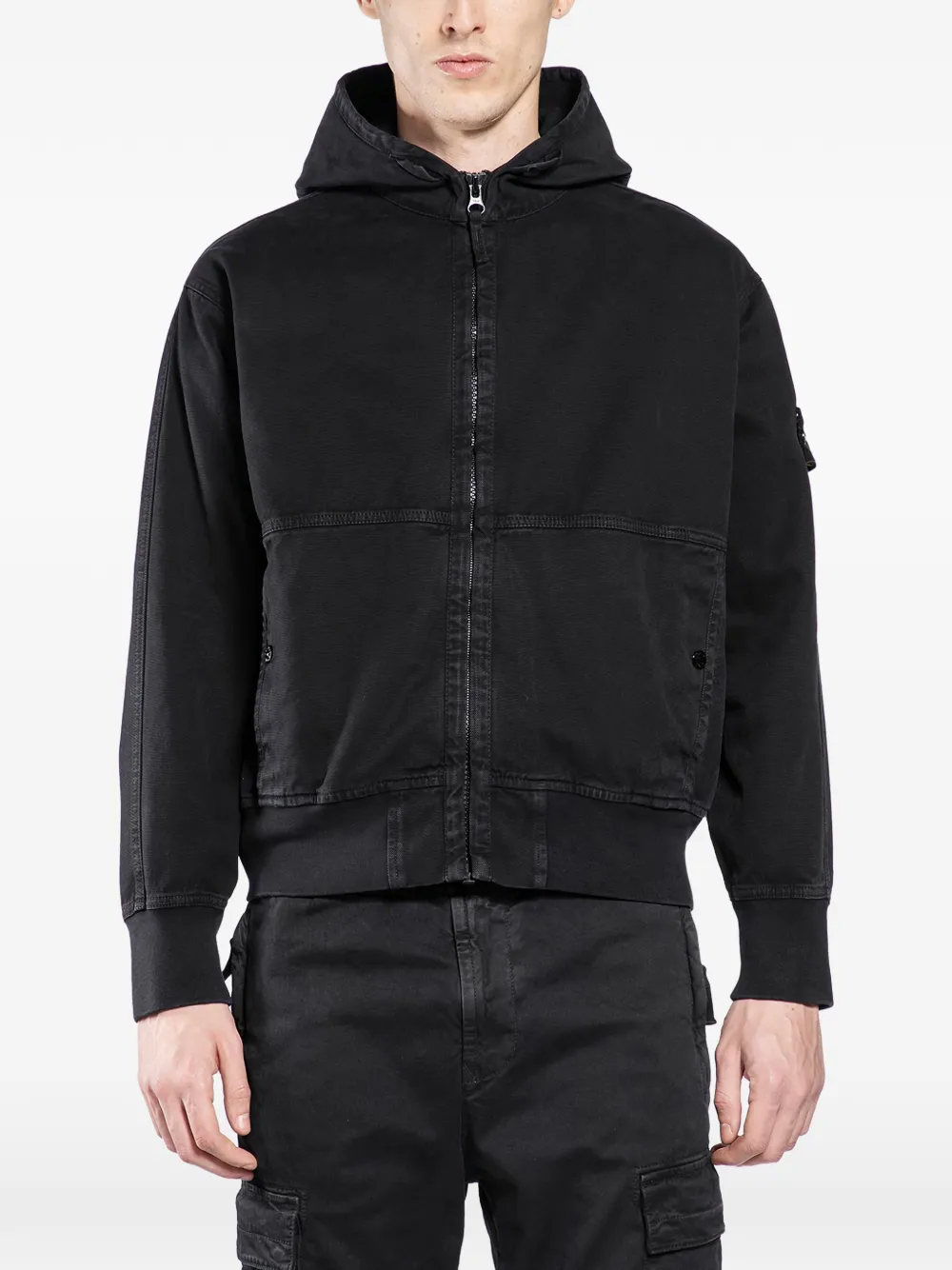Худи на молнии из канвы Stone Island, черный
Худи на молнии из канвы Stone Island, черный