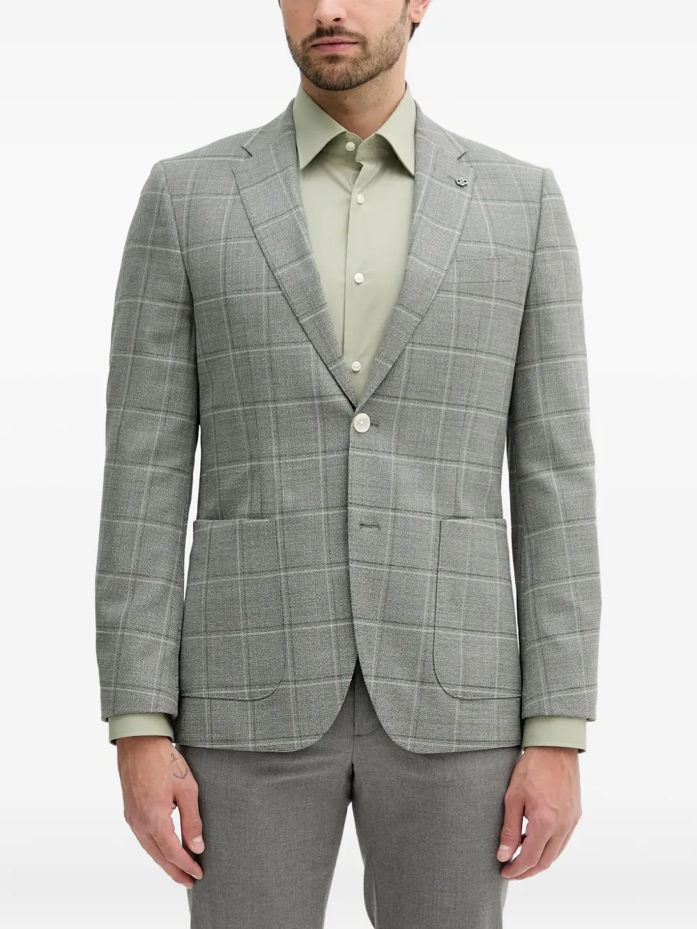Клетчатый блейзер с накладными карманами BOSS, серый 
Клетчатый блейзер с накладными карманами BOSS, серый