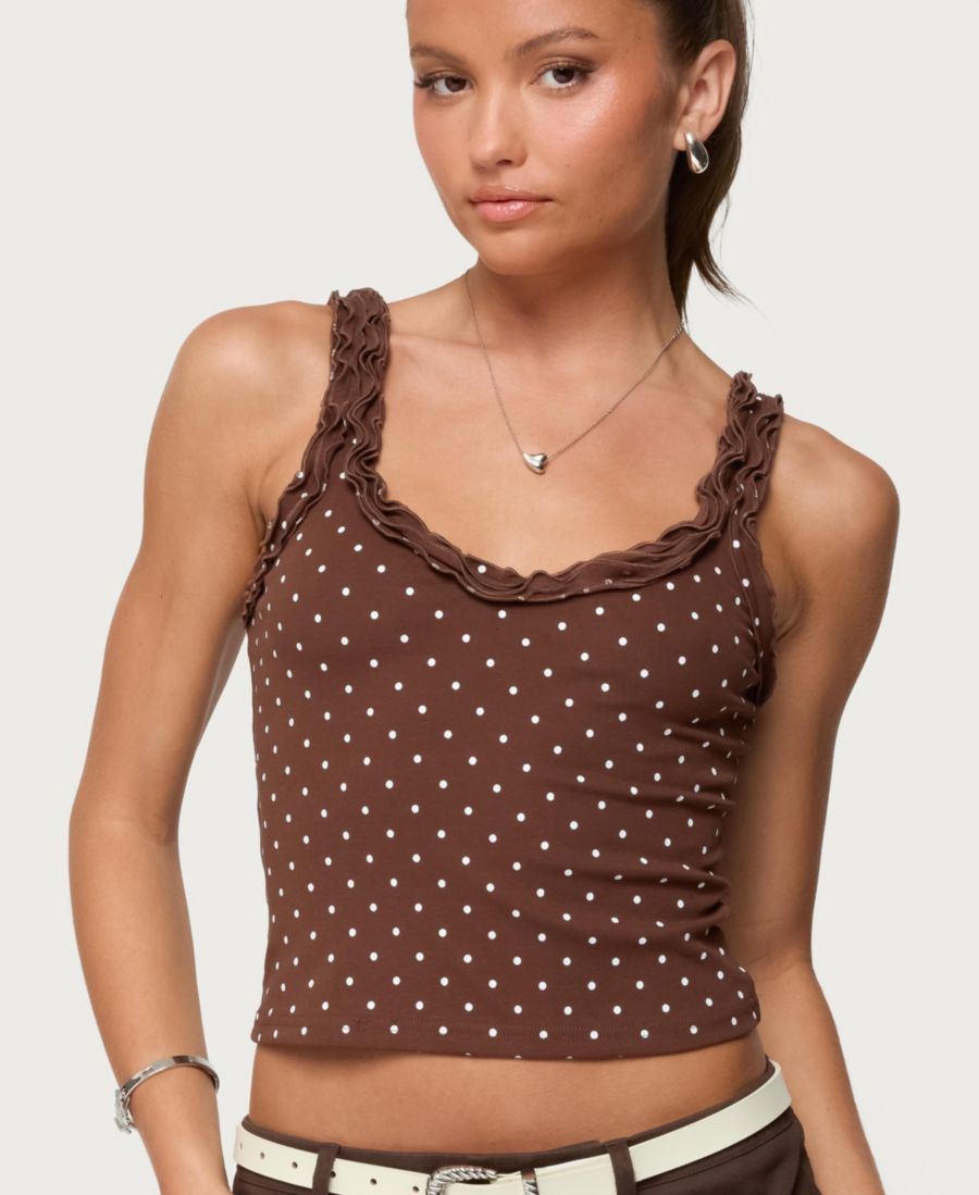 Женская майка Pippin с оборками в горошек Edikted, Brown
Женская майка Pippin с оборками в горошек Edikted, Brown