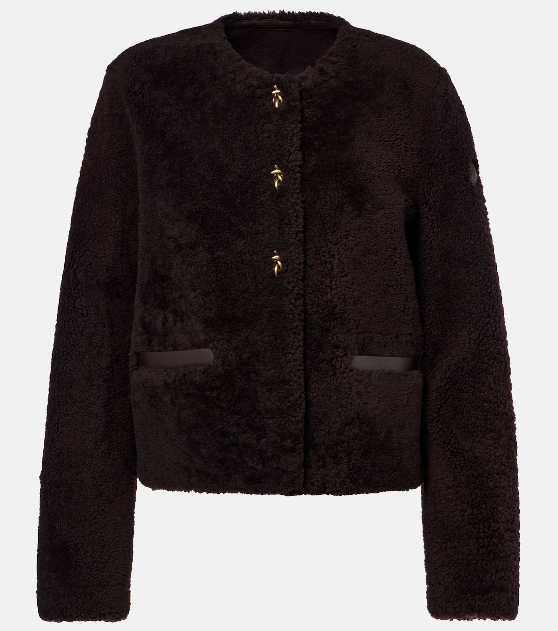 Укороченный пуховик с кожаной отделкой Moncler, коричневый 
Укороченный пуховик с кожаной отделкой Moncler, коричневый