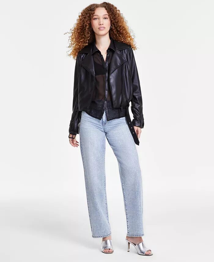 Женская байкерская куртка из искусственной кожи, прозрачная рубашка с отделкой из искусственной кожи и широкие джинсы с высокой посадкой и украшением Dkny Jeans, черный
Женская байкерская куртка из искусственной кожи, прозрачная рубашка с отделкой из искусственной кожи и широкие джинсы с высокой посадкой и украшением Dkny Jeans, черный