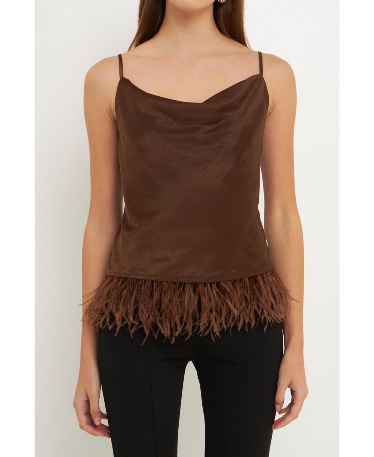 Женский атласный топ с воротником-хомутом и перьями endless rose
Женский атласный топ с воротником-хомутом и перьями endless rose