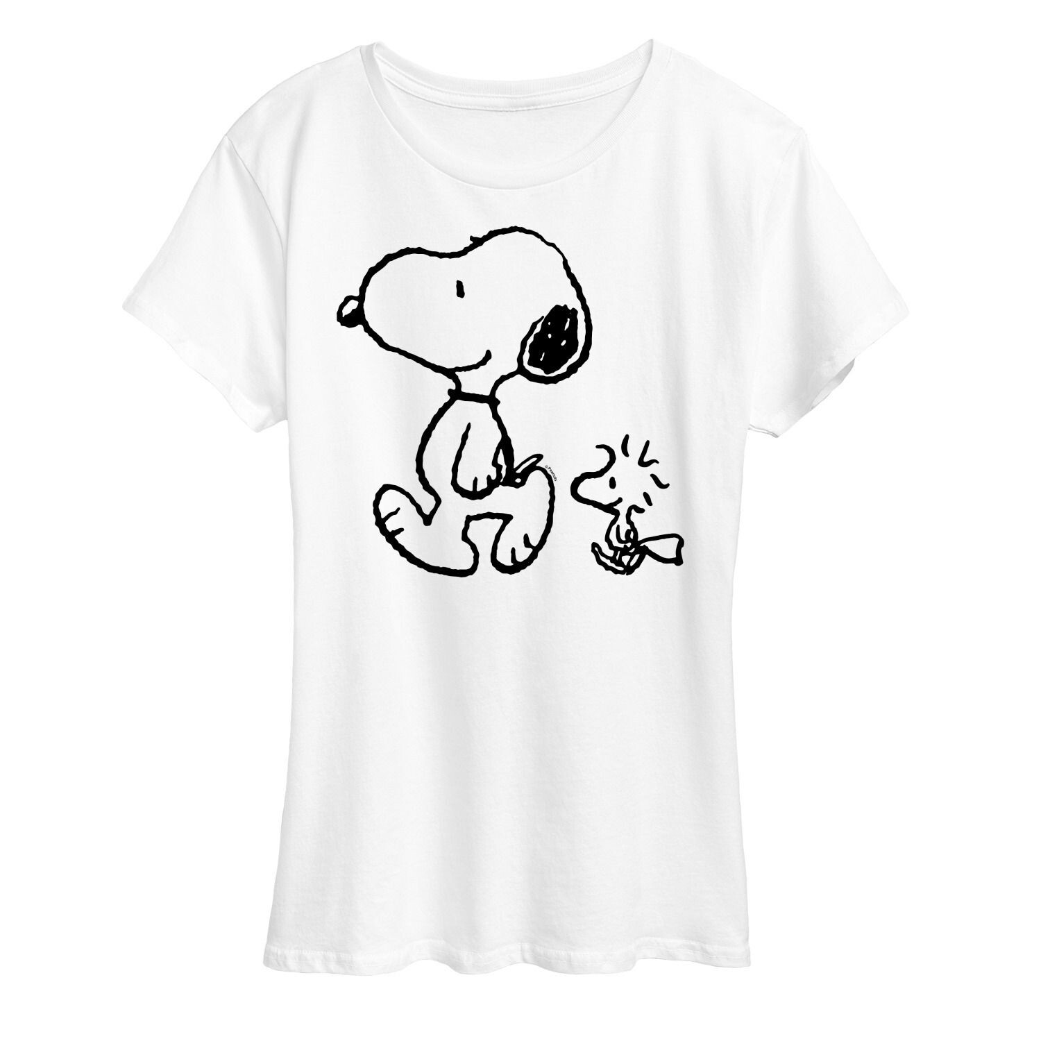Женская футболка с рисунком Peanuts Snoopy & Woodstock Walk Licensed Character, белый 
Женская футболка с рисунком Peanuts Snoopy & Woodstock Walk Licensed Character, белый