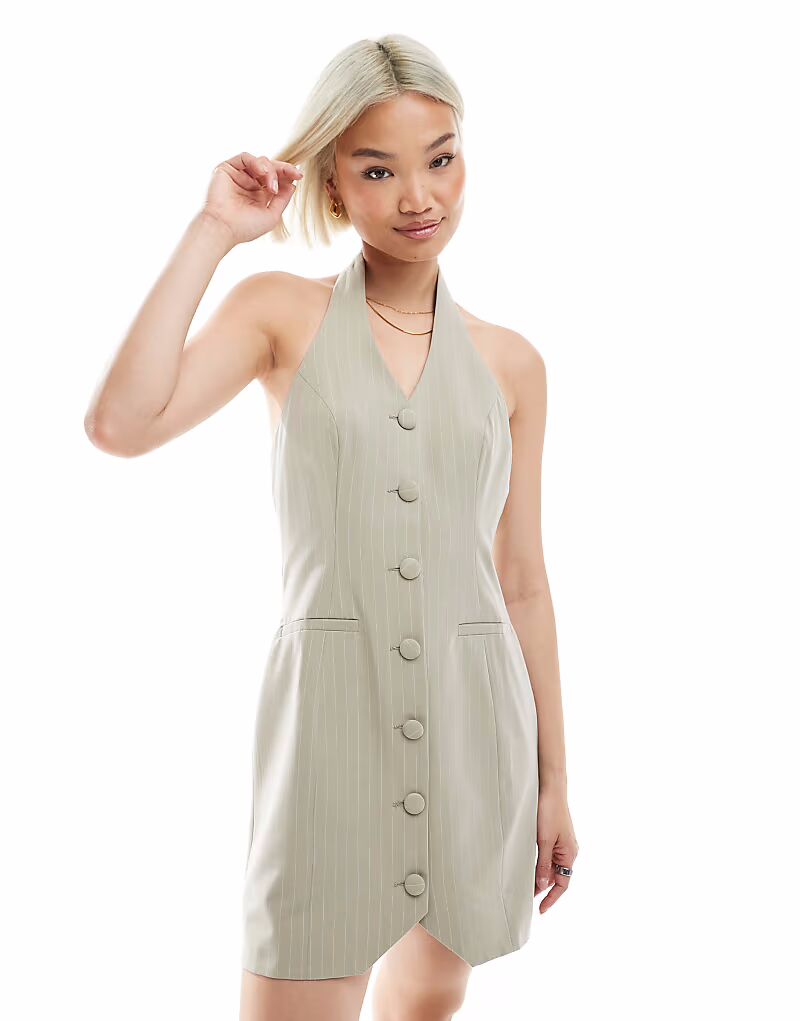 Мисс Селфридж, сшитое на заказ мини-платье с лямкой через шею в полоску цвета хаки Miss Selfridge
Мисс Селфридж, сшитое на заказ мини-платье с лямкой через шею в полоску цвета хаки Miss Selfridge