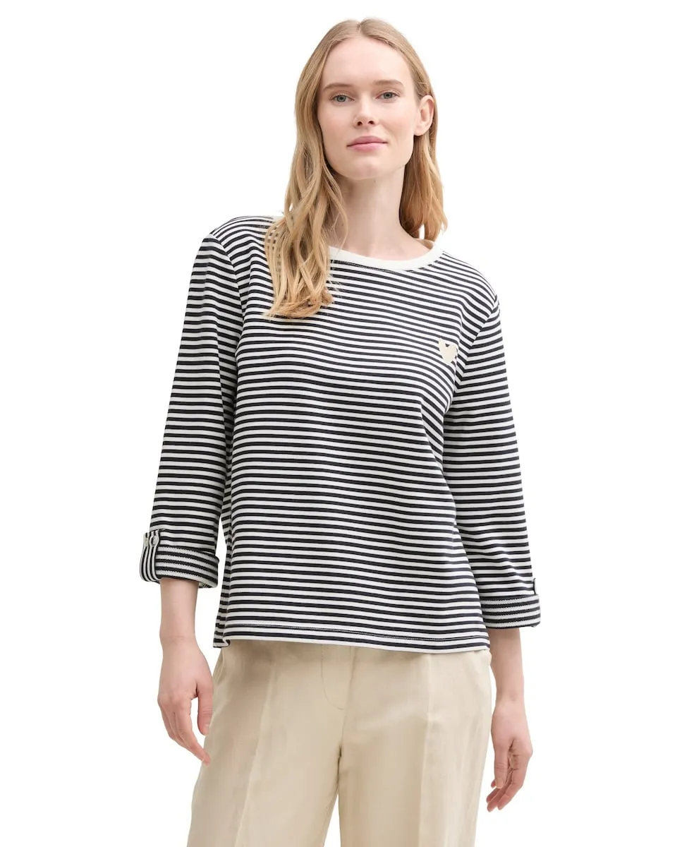 Женская полосатая толстовка с хлястиками на рукавах Tom Tailor, черный 
Женская полосатая толстовка с хлястиками на рукавах Tom Tailor, черный