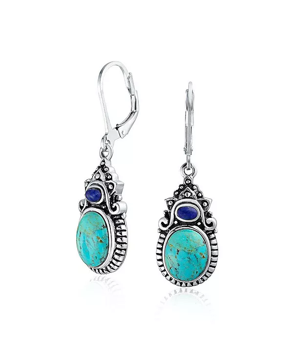 Серьги-Подвески с застежкой-рычагом из стерлингового серебра в юго-западном стиле с несколькими камнями: натуральной стабилизированной бирюзой, овальным лазуритом Bling Jewelry, aqua
Серьги-Подвески с застежкой-рычагом из стерлингового серебра в юго-западном стиле с несколькими камнями: натуральной стабилизированной бирюзой, овальным лазуритом Bling Jewelry, aqua