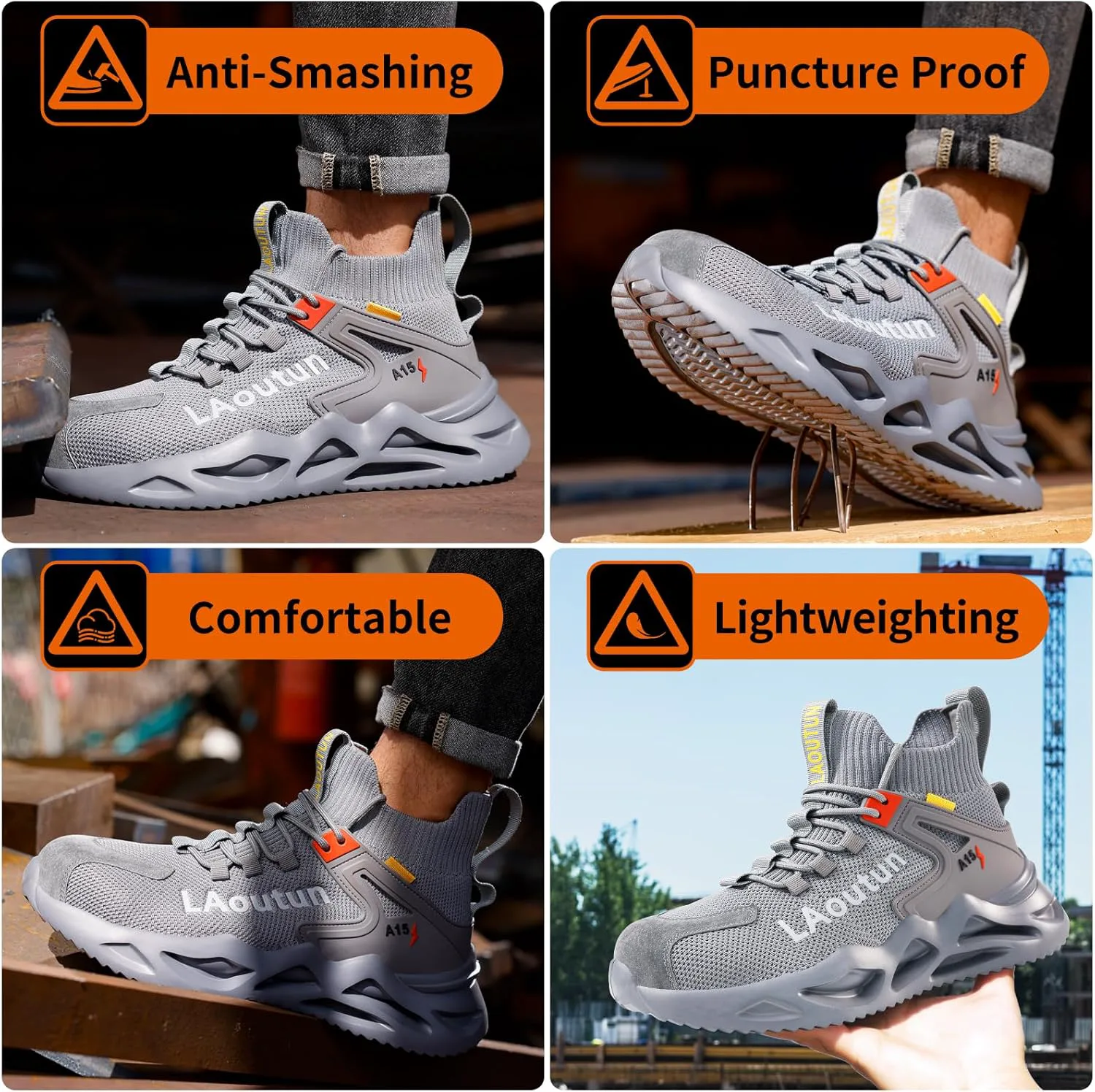 Мужские рабочие ботинки LAoutun с металлическим носком, безопасные кроссовки, комфортные, легкие, стойкие к проколам, без шнурков, неразрушимые строительные рабочие ботинки, серый
Мужские рабочие ботинки LAoutun с металлическим носком, безопасные кроссовки, комфортные, легкие, стойкие к проколам, без шнурков, неразрушимые строительные рабочие ботинки, серый
