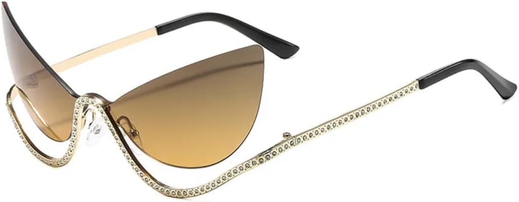 Модные солнцезащитные очки без оправы для женщин, увеличенного размера, с прозрачными линзами цвета «океан», градиентными линзами «кошачий глаз», защитой от УФ-излучения UV400 VRTRFFTR, Gold-brownyellow
Модные солнцезащитные очки без оправы для женщин, увеличенного размера, с прозрачными линзами цвета «океан», градиентными линзами «кошачий глаз», защитой от УФ-излучения UV400 VRTRFFTR, Gold-brownyellow