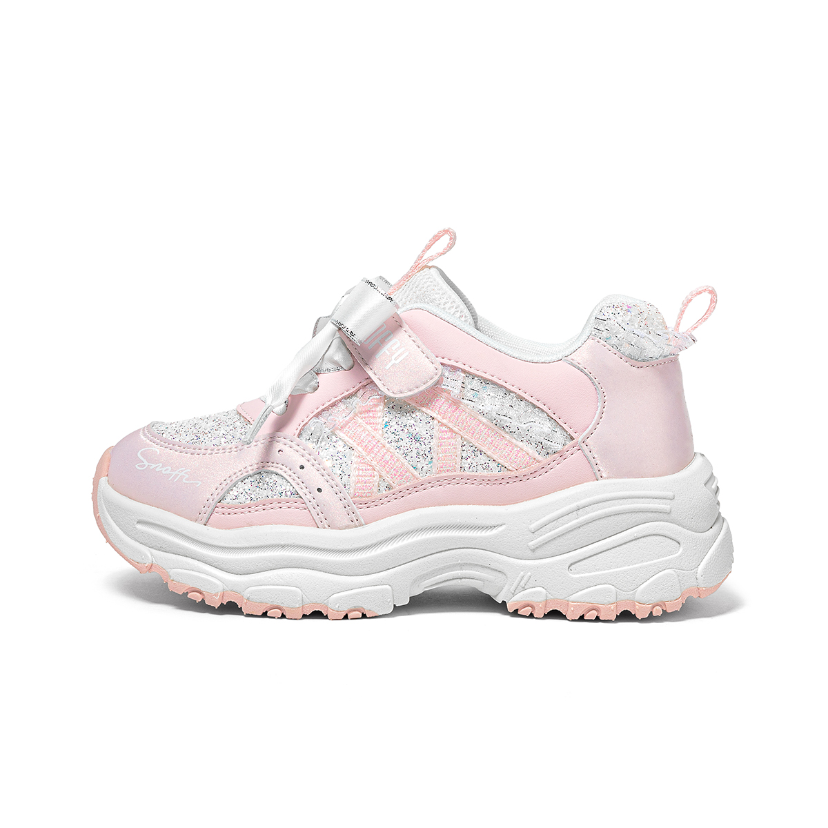 Сверкающая коллекция обуви Дышащие легкие амортизирующие детские повседневные кроссовки Snoffy, розовый 
Сверкающая коллекция обуви Дышащие легкие амортизирующие детские повседневные кроссовки Snoffy, розовый