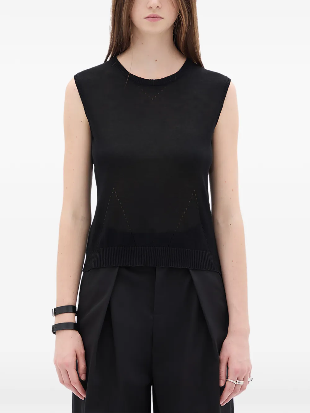 Вязаный жилет с круглым вырезом Ann Demeulemeester, черный
Вязаный жилет с круглым вырезом Ann Demeulemeester, черный
