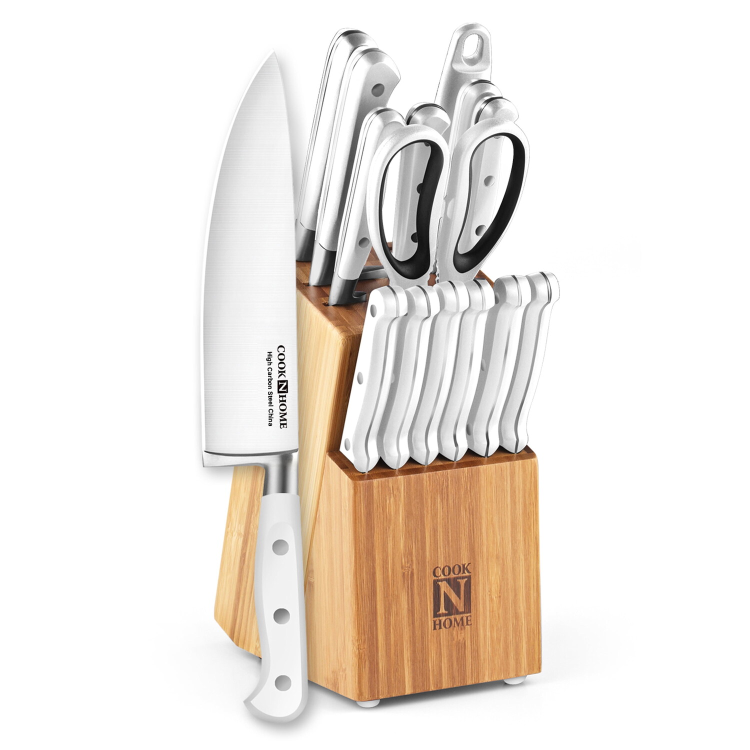 Набор кухонных ножей с бамбуковым блоком для хранения Cook N Home 15 предметов, белый
Набор кухонных ножей с бамбуковым блоком для хранения Cook N Home 15 предметов, белый