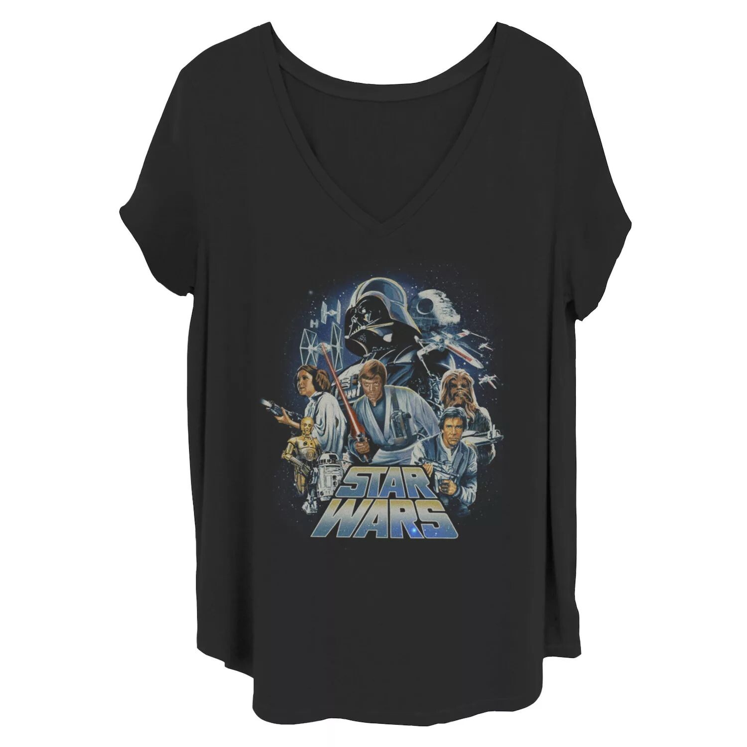Футболка Juniors' Plus Star Wars Classics с V-образным вырезом и рисунком Licensed Character
Футболка Juniors' Plus Star Wars Classics с V-образным вырезом и рисунком Licensed Character