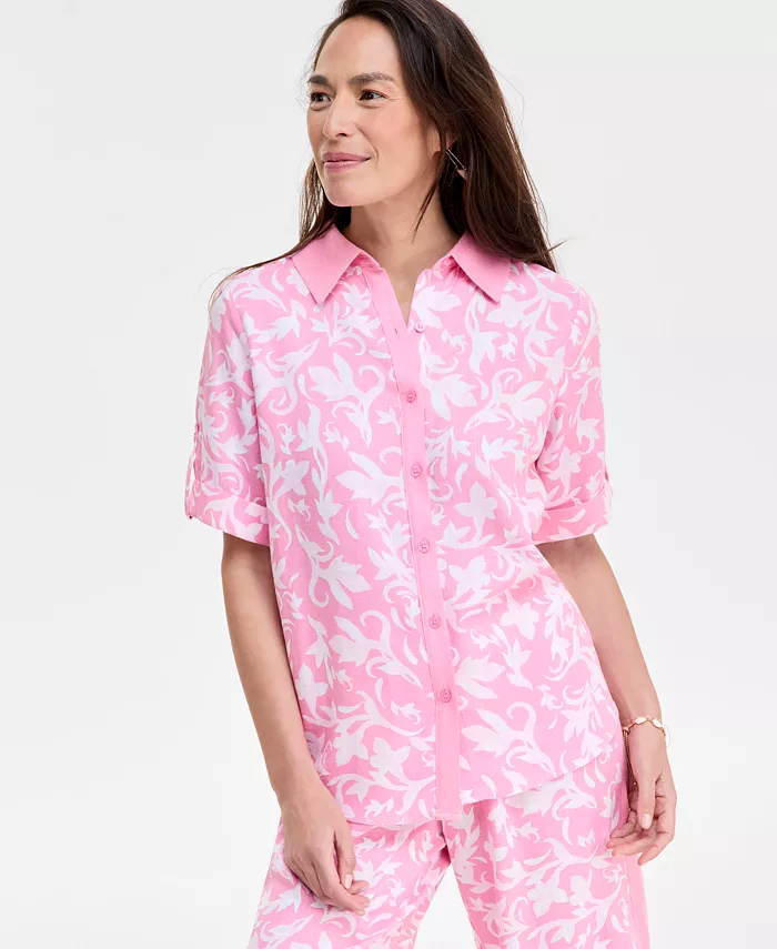 Женская короткорукавая рубашка с принтом из льняной смеси JM Collection, красный
Женская короткорукавая рубашка с принтом из льняной смеси JM Collection, красный