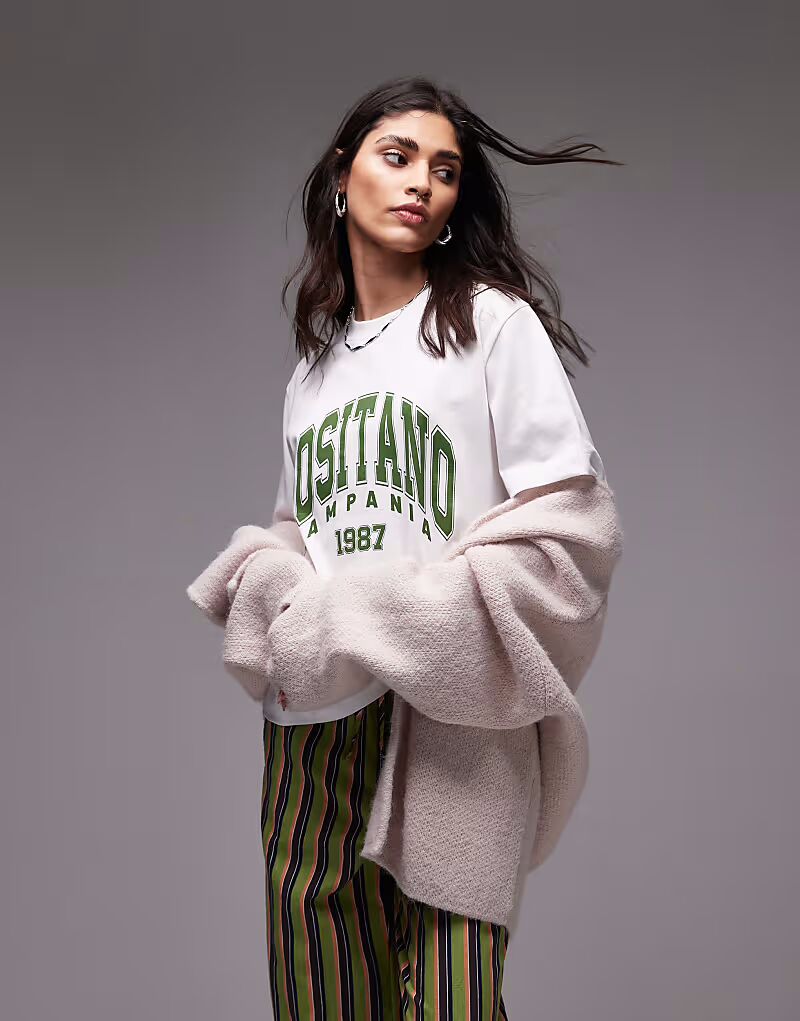 Topshop - Премиальная базовая белая футболка с принтом «Positano»
Topshop - Премиальная базовая белая футболка с принтом «Positano»