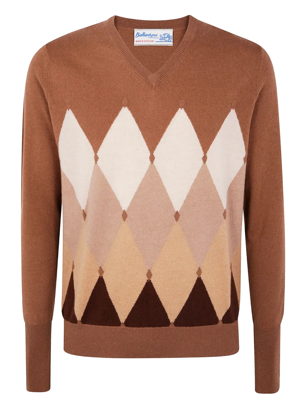 Свитер с V-образным вырезом и ромбовидным узором Ballantyne, коричневый
Свитер с V-образным вырезом и ромбовидным узором Ballantyne, коричневый