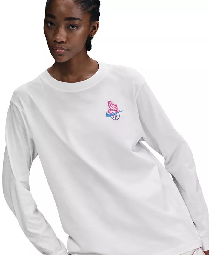 Женская хлопковая баскетбольная футболка с длинным рукавом Nike, белый
Женская хлопковая баскетбольная футболка с длинным рукавом Nike, белый