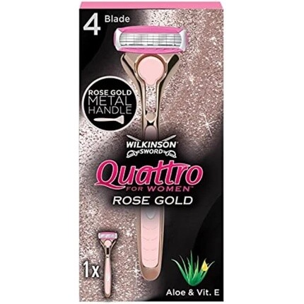 Бритва Quattro для женщин премиум-класса из металла розового золота, Wilkinson Sword
Бритва Quattro для женщин премиум-класса из металла розового золота, Wilkinson Sword
