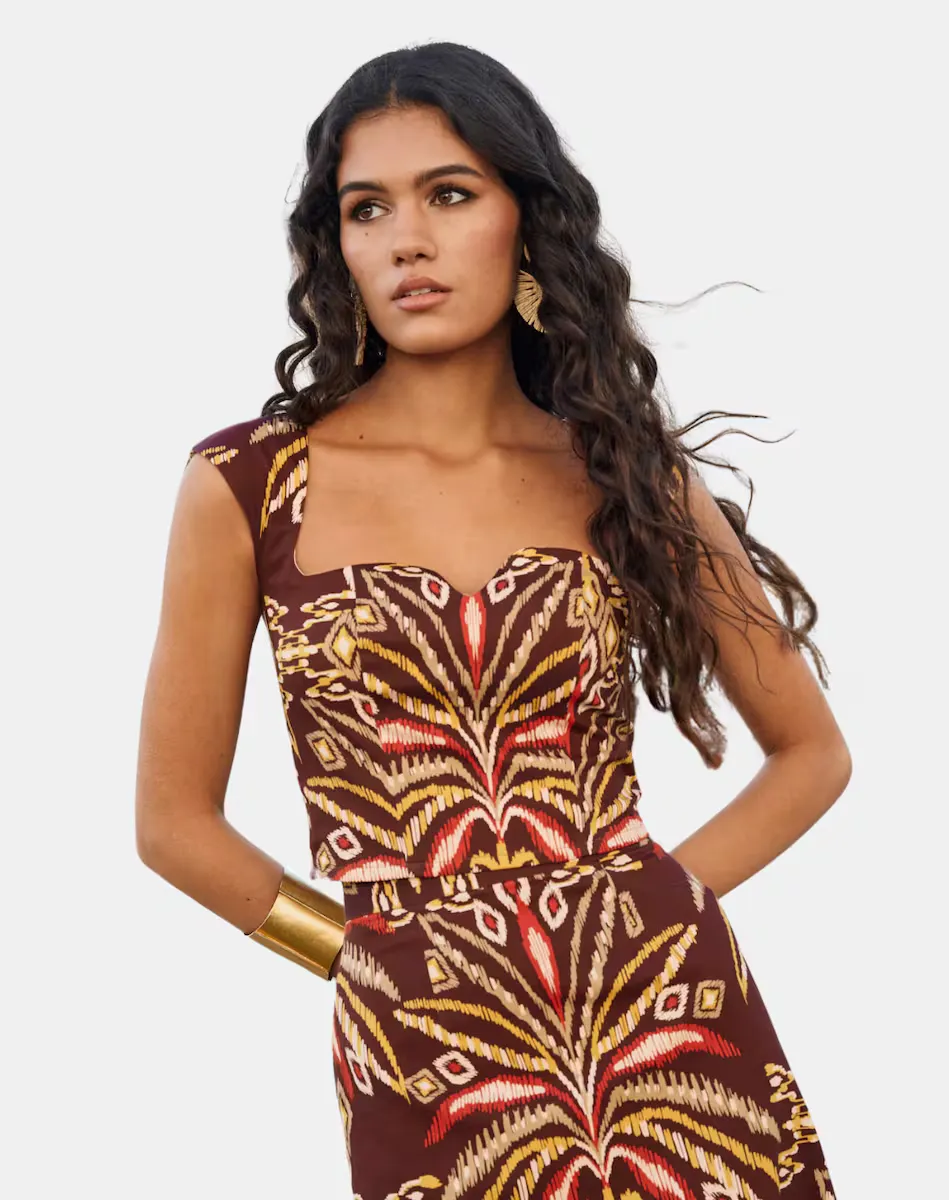 Женский топ с декольте, разрезом и передними вытачками MIPHAI, коричневый 
Женский топ с декольте, разрезом и передними вытачками MIPHAI, коричневый