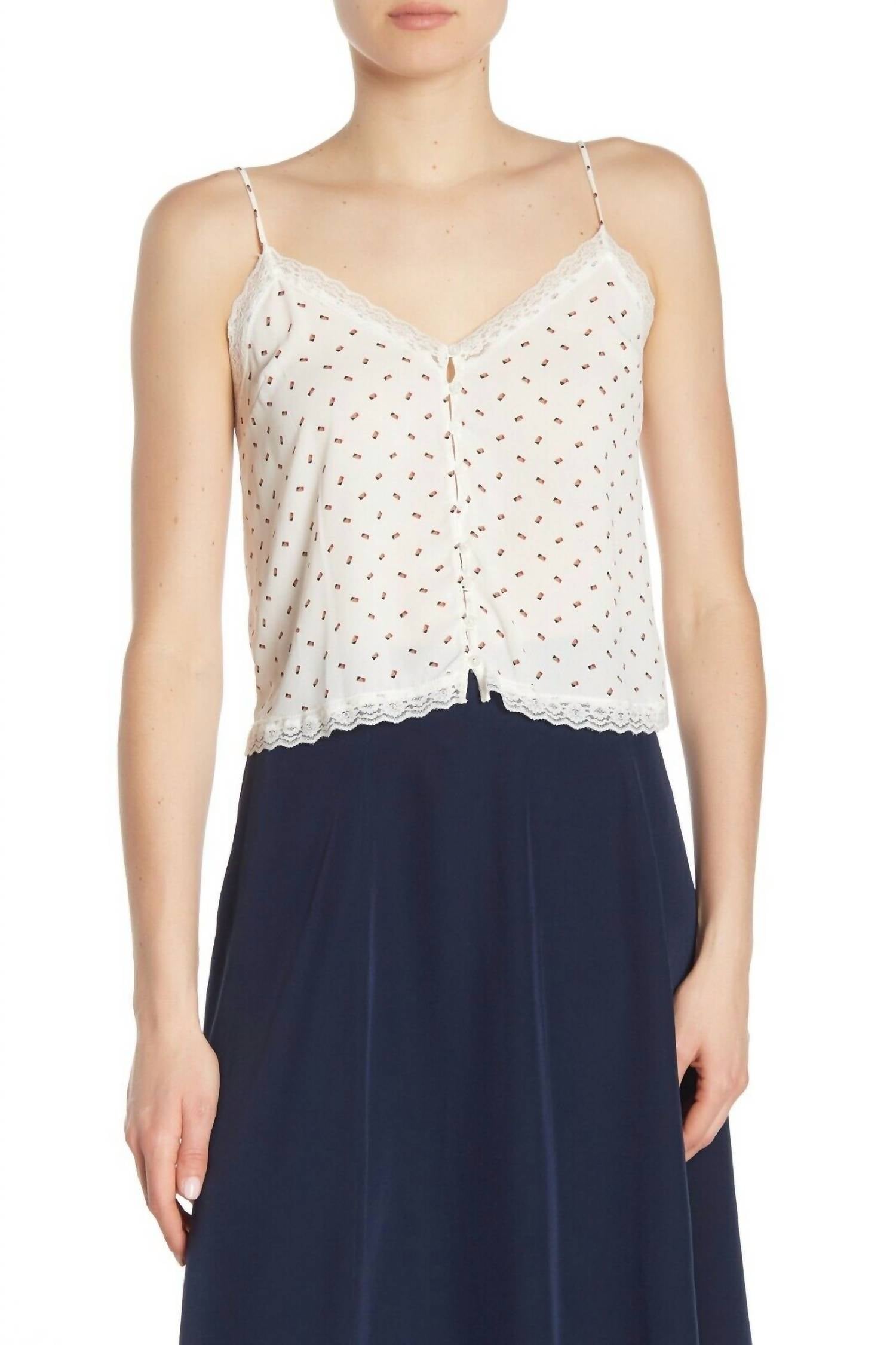 Майка-топ на тонких бретельках с геометрическим принтом и кружевной отделкой белого цвета LUSH
Майка-топ на тонких бретельках с геометрическим принтом и кружевной отделкой белого цвета LUSH