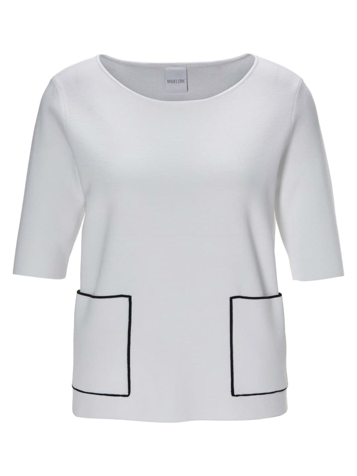 MADELEINE Элегантный вискозный свитер с круглым вырезом, бело-черного цвета
MADELEINE Элегантный вискозный свитер с круглым вырезом, бело-черного цвета