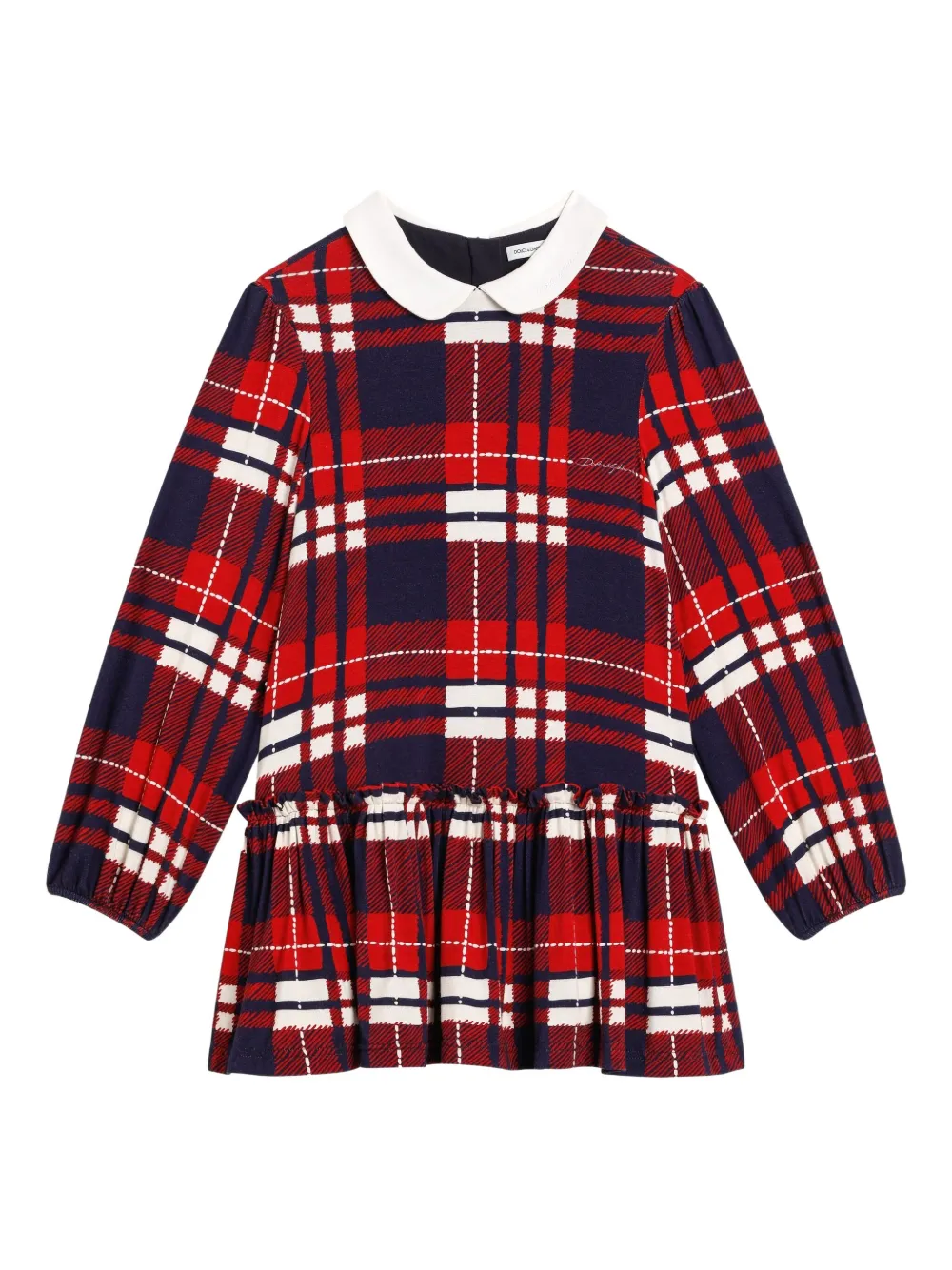 Платье мини в клетку тартан Dolce & Gabbana Kids, красный 
Платье мини в клетку тартан Dolce & Gabbana Kids, красный