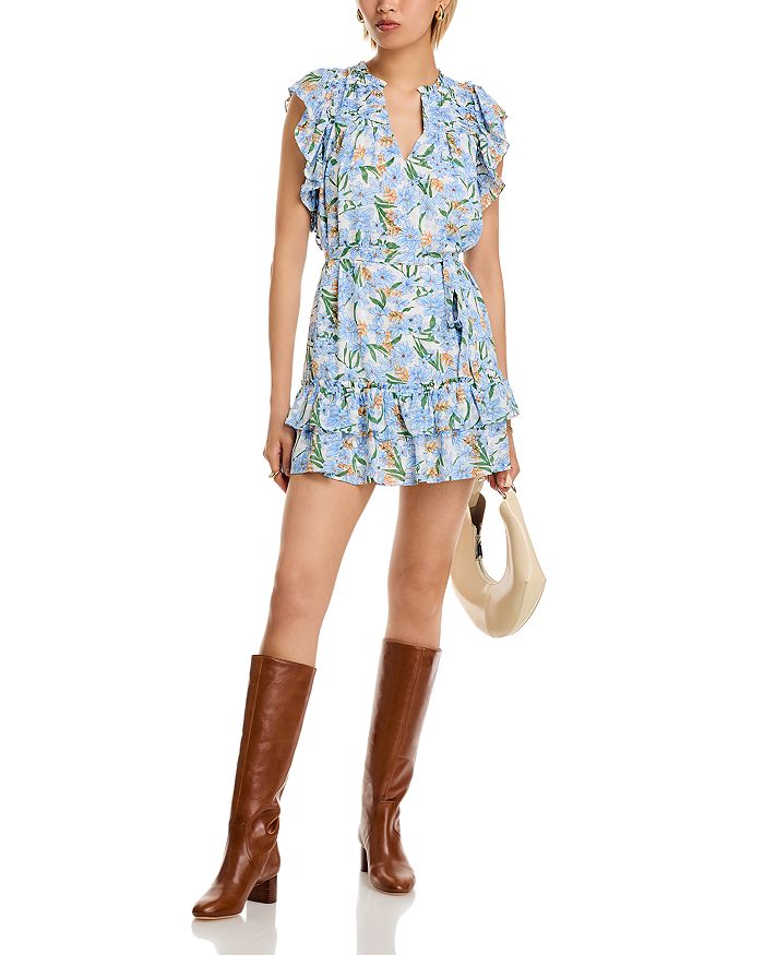 Цветочное мини-платье с рюшами - эксклюзив AQUA, синий 
Цветочное мини-платье с рюшами - эксклюзив AQUA, синий