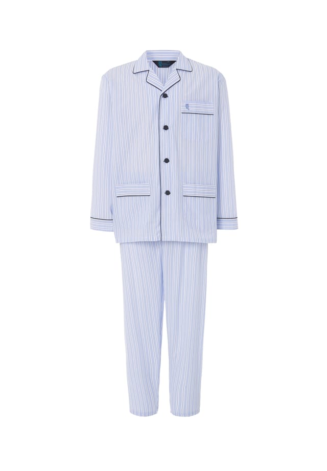 Пижама с воротником-лацканами из полосатой поплиновой ткани El Búho Nocturno, синий 
Пижама с воротником-лацканами из полосатой поплиновой ткани El Búho Nocturno, синий