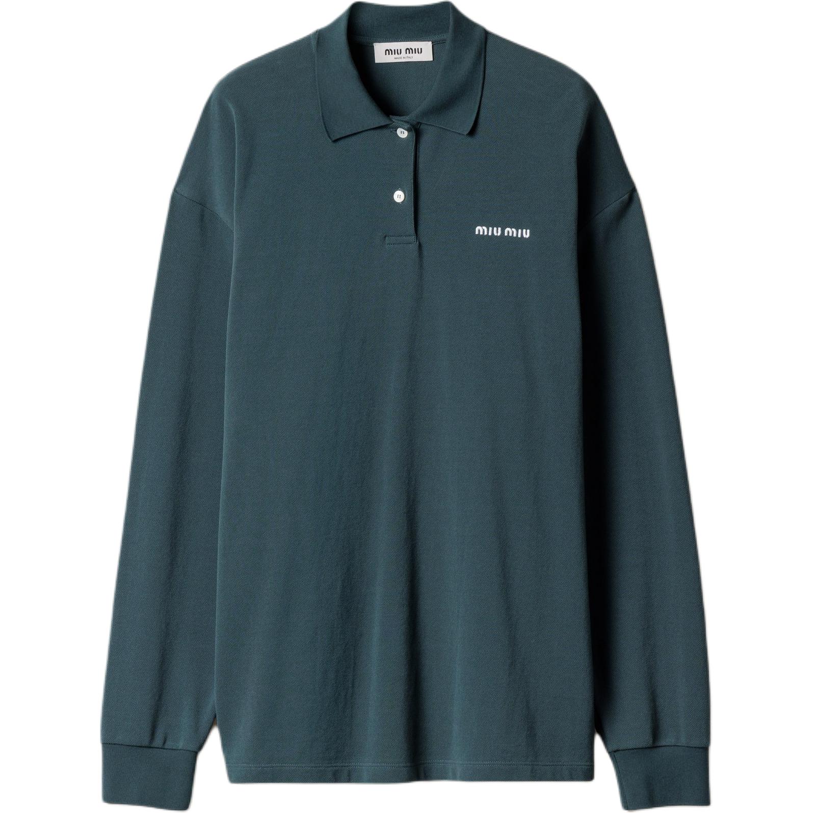 Поло с длинным рукавом и вышитым логотипом MIU MIU, зеленый
Поло с длинным рукавом и вышитым логотипом MIU MIU, зеленый