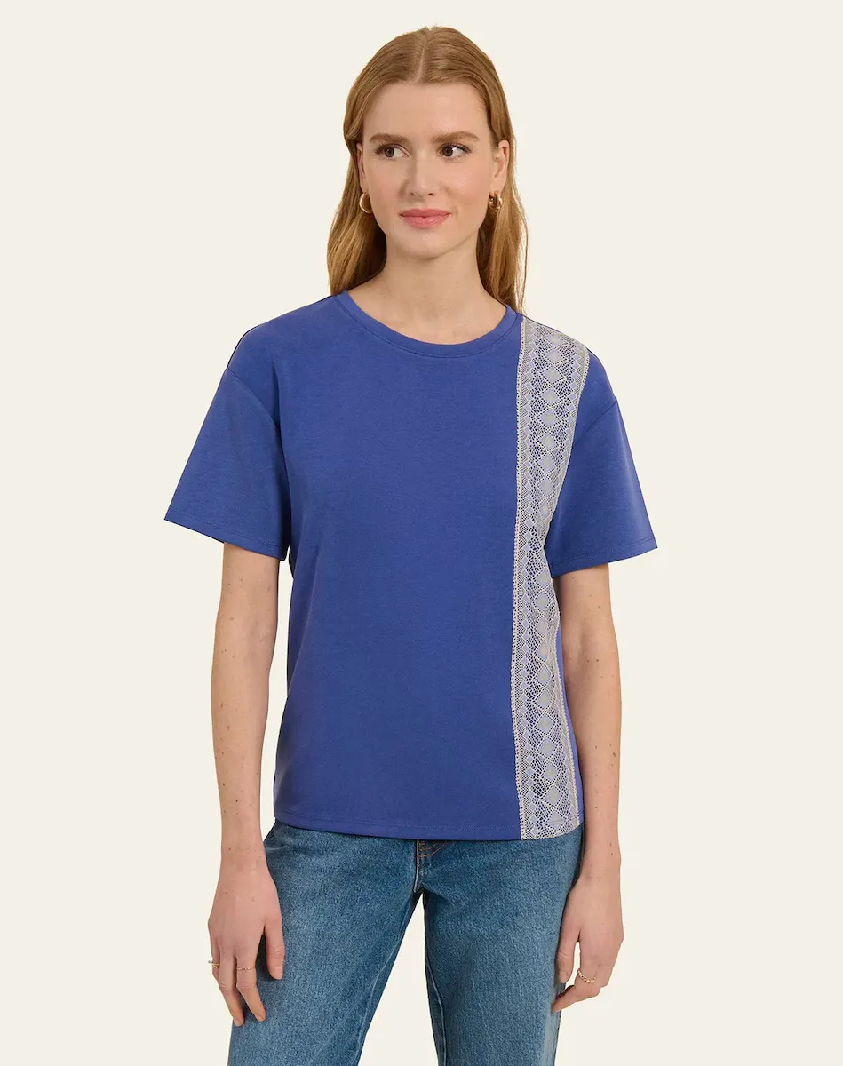 Женская футболка с коротким рукавом и кружевной аппликацией Naf Naf, индиго
Женская футболка с коротким рукавом и кружевной аппликацией Naf Naf, индиго