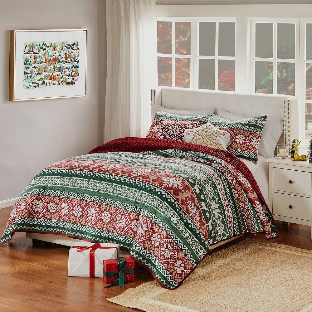 Greenland Home Fashions Двусторонний комплект одеяла и накидок со звездами Fair Isle, красный
Greenland Home Fashions Двусторонний комплект одеяла и накидок со звездами Fair Isle, красный