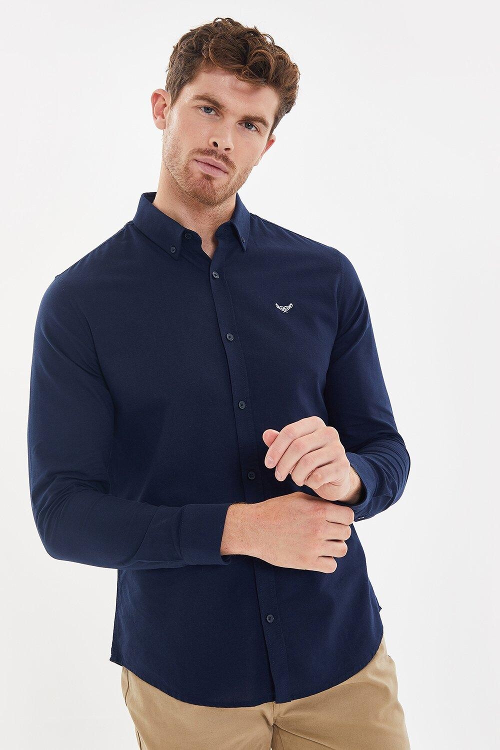 Оксфордская хлопковая рубашка «Маяк» с длинным рукавом Threadbare, темно-синий 
Оксфордская хлопковая рубашка «Маяк» с длинным рукавом Threadbare, темно-синий