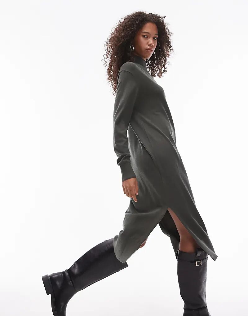 Длинное трикотажное платье с высоким воротом и разрезами по бокам темно-зеленого цвета Mango
Длинное трикотажное платье с высоким воротом и разрезами по бокам темно-зеленого цвета Mango