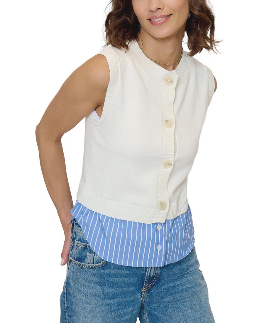 Женская майка Kira Twofer на пуговицах Central Park West, Blue-stripe
Женская майка Kira Twofer на пуговицах Central Park West, Blue-stripe