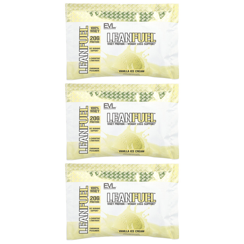 EVLution Nutrition, LeanFuel , ванильное мороженое, 3 пакетика по 27,1 г (0,96 унции)
EVLution Nutrition, LeanFuel , ванильное мороженое, 3 пакетика по 27,1 г (0,96 унции)