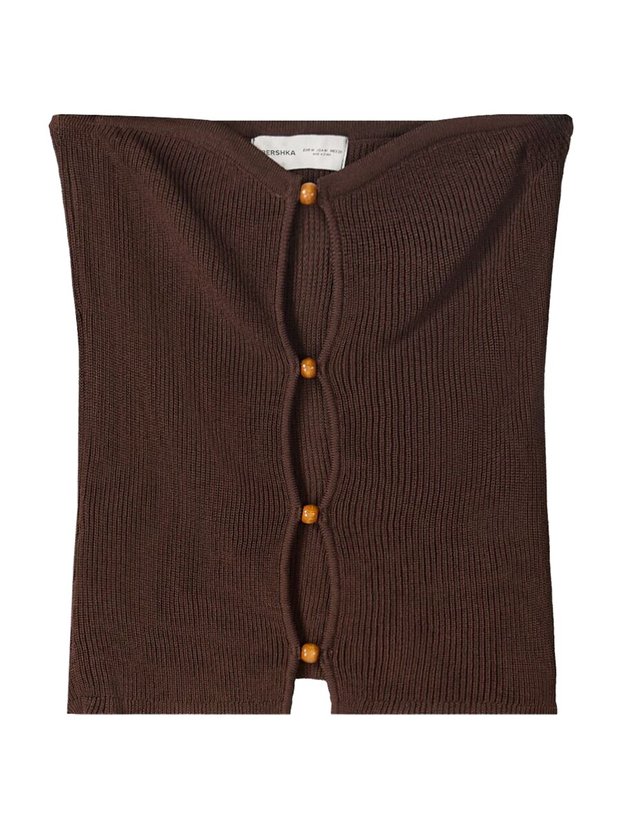 Вязаный топ Bershka, темно-коричневый 
Вязаный топ Bershka, темно-коричневый