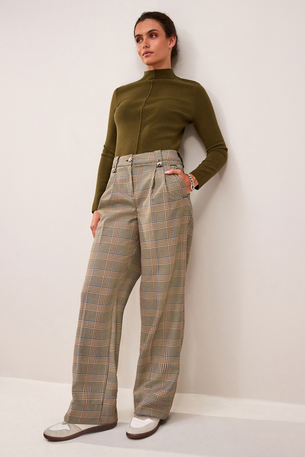 Элегантные широкие брюки Next, бежевый 
Элегантные широкие брюки Next, бежевый