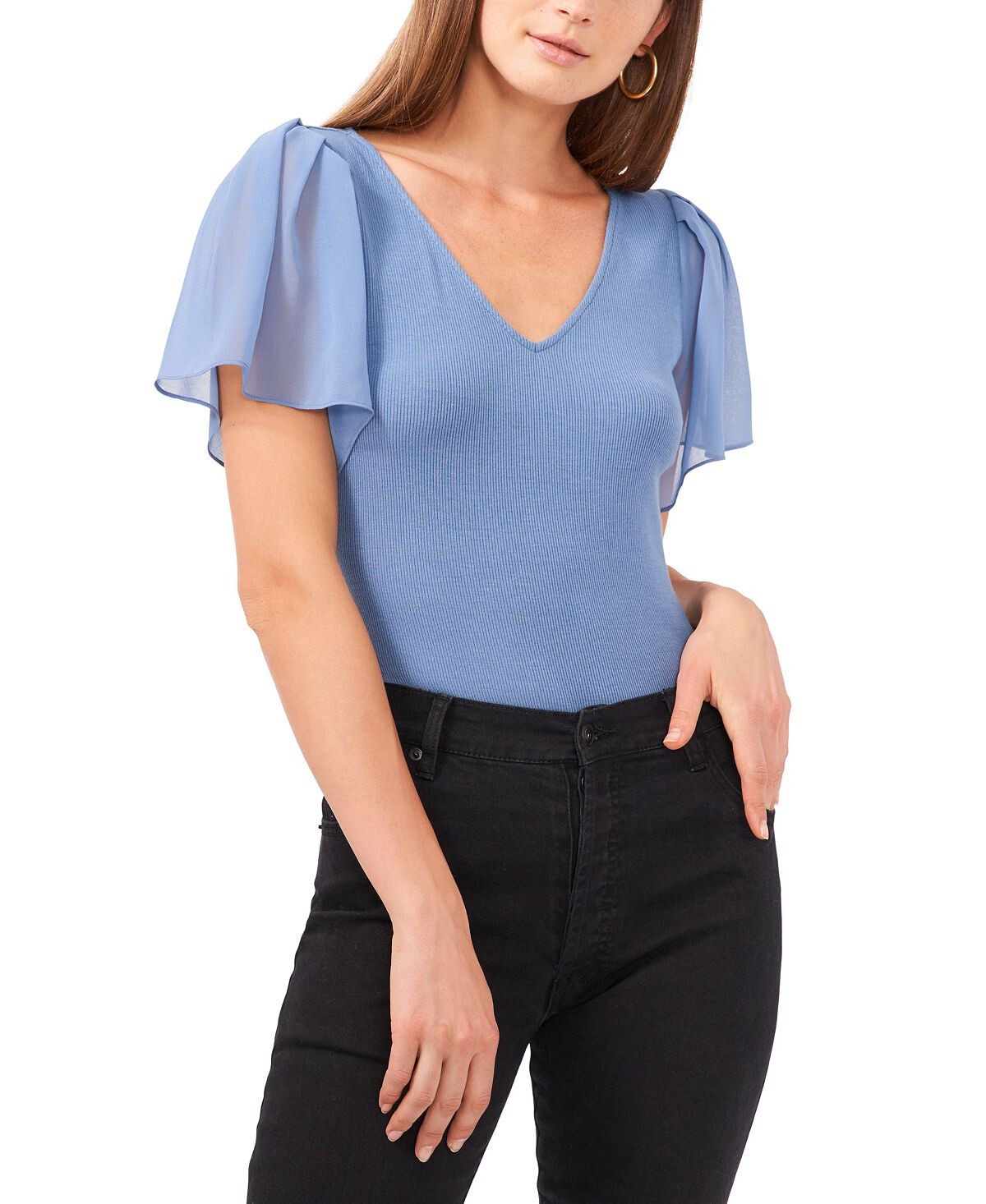 Женский вязаный топ с короткими рукавами и V-образным вырезом 1.STATE
Женский вязаный топ с короткими рукавами и V-образным вырезом 1.STATE