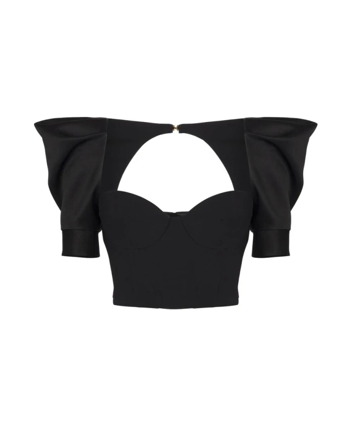 Топ из крепа и атласа «дюшес» Elisabetta Franchi, черный
Топ из крепа и атласа «дюшес» Elisabetta Franchi, черный