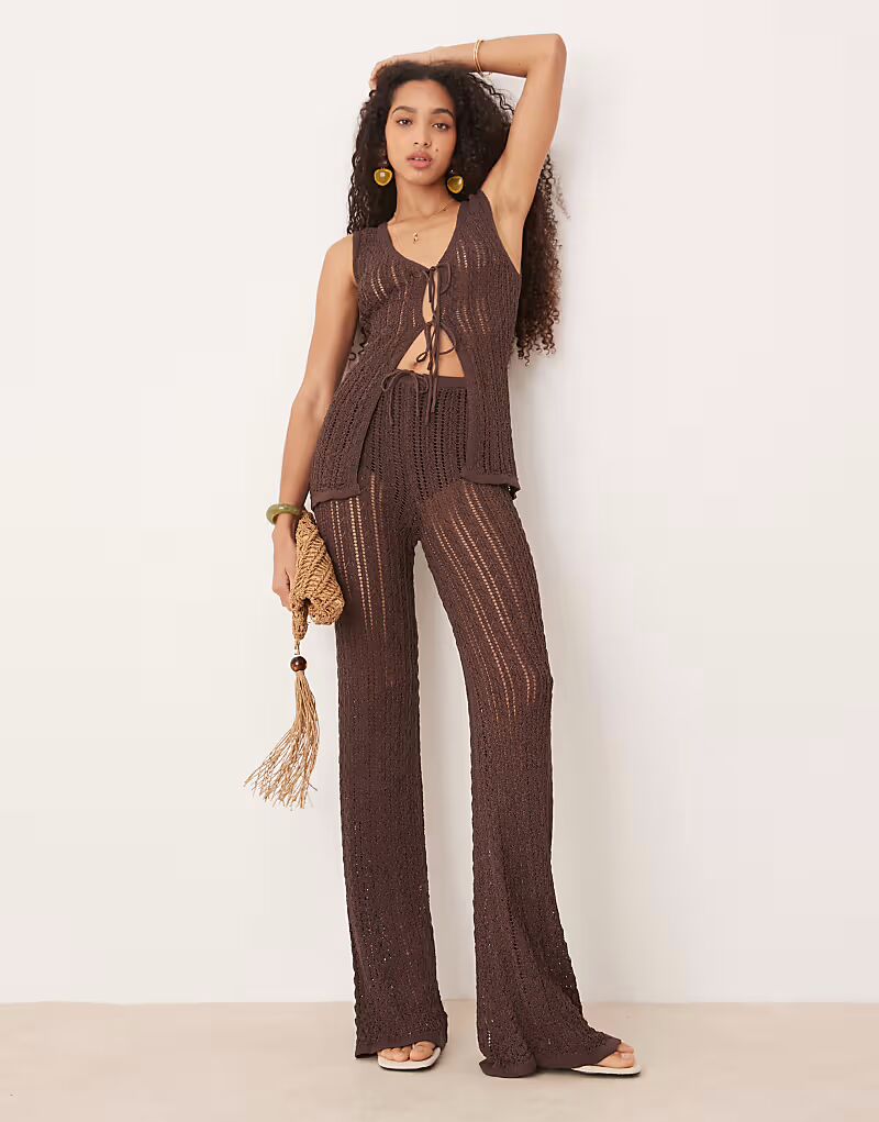 Брюки прямого кроя Crochet коричневого цвета Mango
Брюки прямого кроя Crochet коричневого цвета Mango