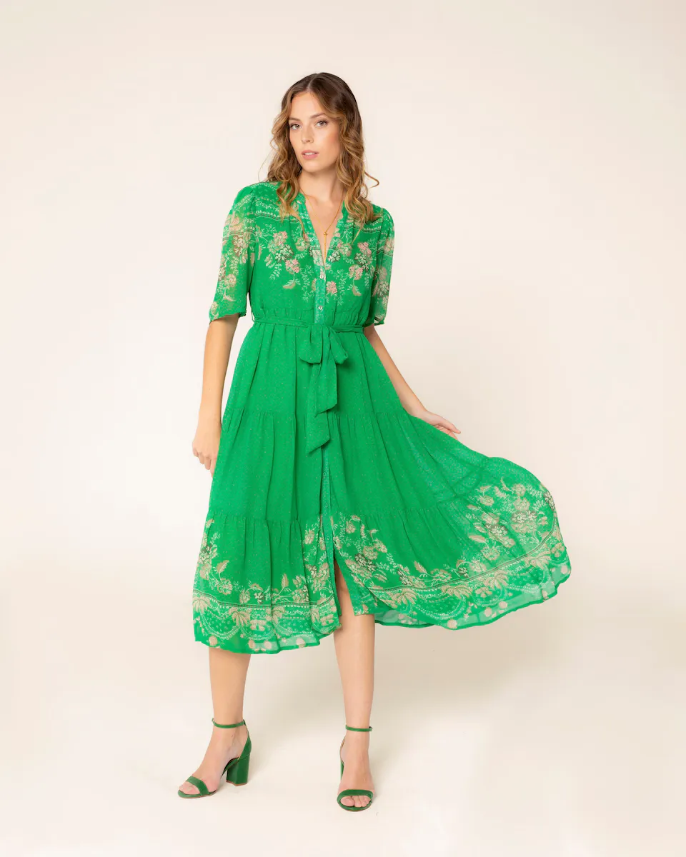 Платье-рубашка с рукавами-фонариками и поясом-бантом Niza, зеленый
Платье-рубашка с рукавами-фонариками и поясом-бантом Niza, зеленый