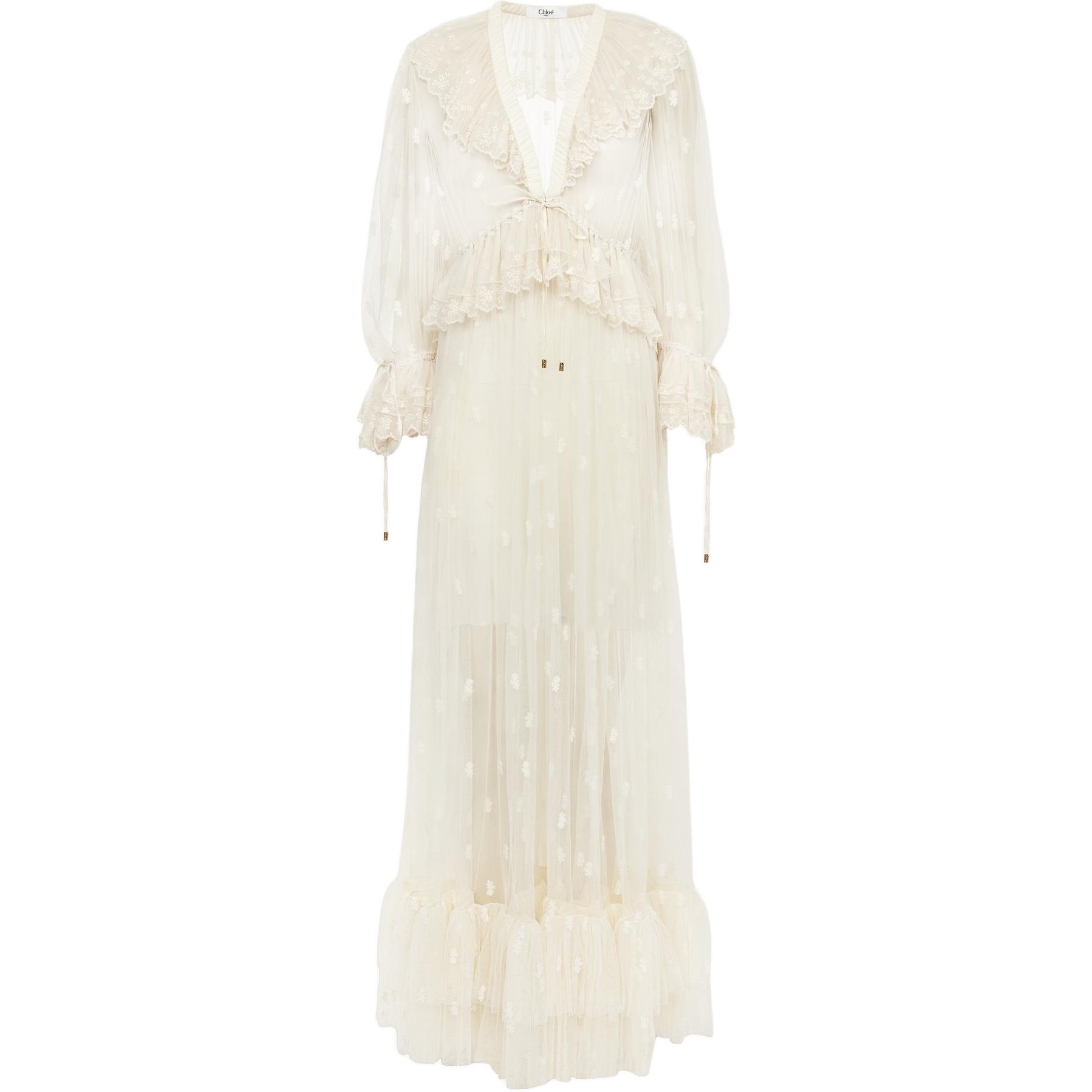 Вышитое платье макси с цветочным принтом Chloé, белый
Вышитое платье макси с цветочным принтом Chloé, белый