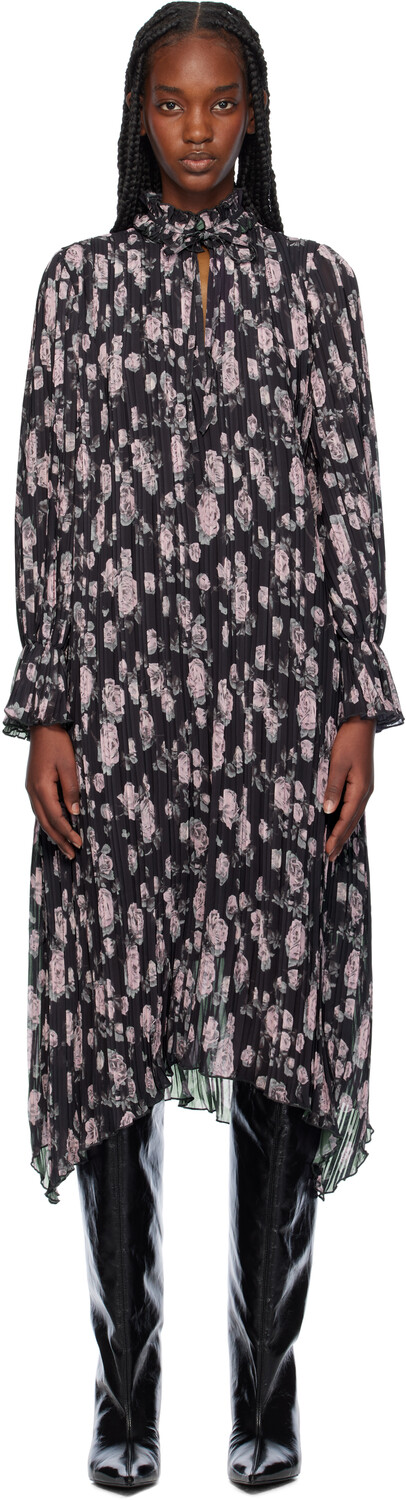 Черное плиссированное платье миди с цветочным принтом GANNI
Черное плиссированное платье миди с цветочным принтом GANNI