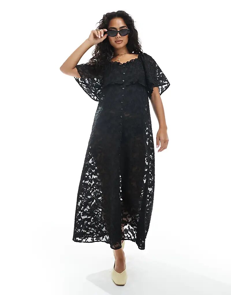 Прозрачное платье-бохо с выжженным цветочным принтом, многослойное, черного цвета
Прозрачное платье-бохо с выжженным цветочным принтом, многослойное, черного цвета